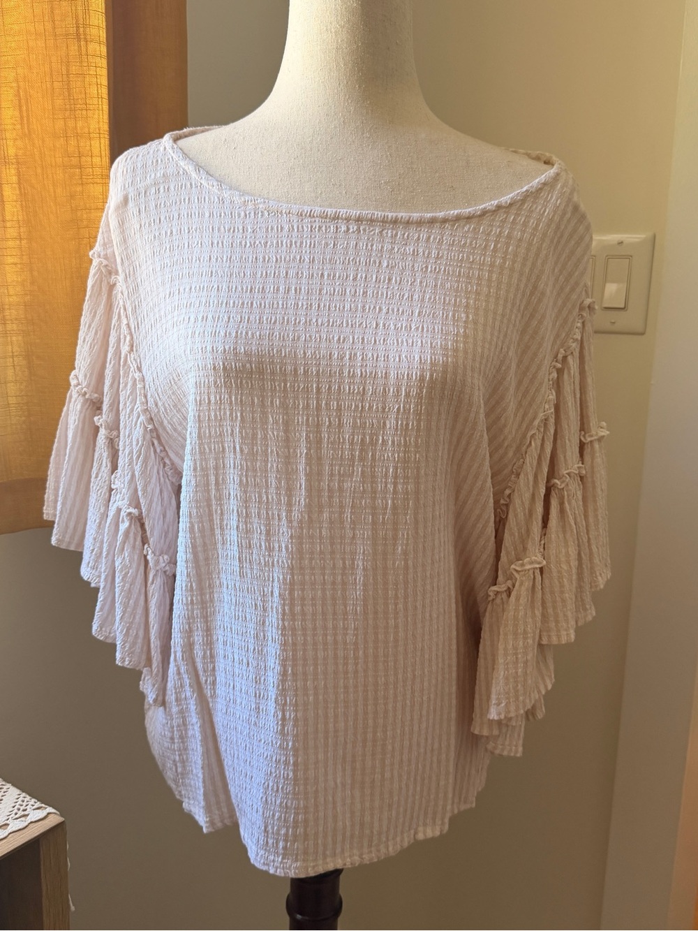 Light Pink Textured Ruffle Sleeve Women’s Top